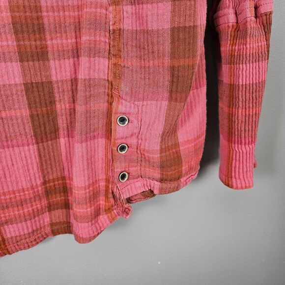 prAna Fillary Pink Red Textured Plaid Flannel Long Sleeve Button Down Size Large - Picture 3 of 6